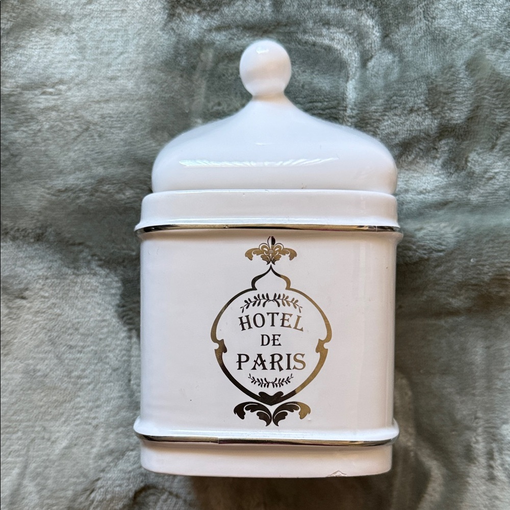 Hotel de Paris White Ceramic Canister with Gold Accents